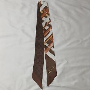 Gucci Brown Silk Twilly with GG Motif